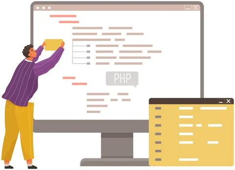 Programmer engineering and coding. Set of programmers working on web development Stock Illustration