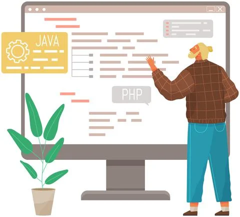 Programmer engineering and coding. Set of programmers working on web development Stock Illustration