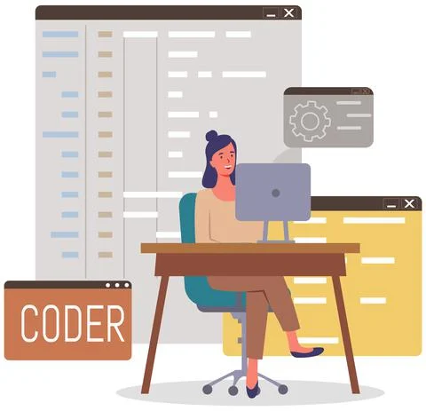 Programmer engineering and coding. Set of programmers working on web development Stock Illustration