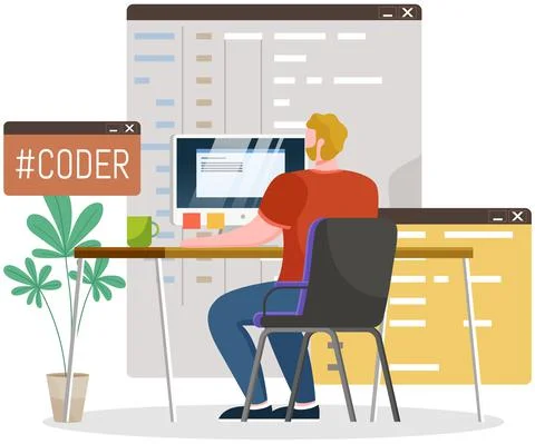 Programmer engineering and coding. Set of programmers working on web development Stock Illustration