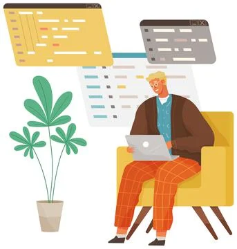 Programmer engineering and coding. Set of programmers working on web development Stock Illustration