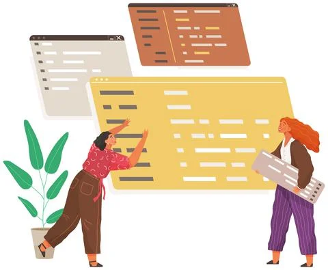 Programmer engineering and coding. Set of programmers working on web development Stock Illustration