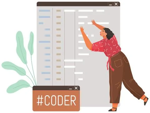 Programmer engineering and coding. Set of programmers working on web development Stock Illustration