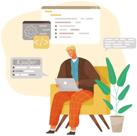 Programmer engineering and coding. Set of programmers working on web development Stock Illustration