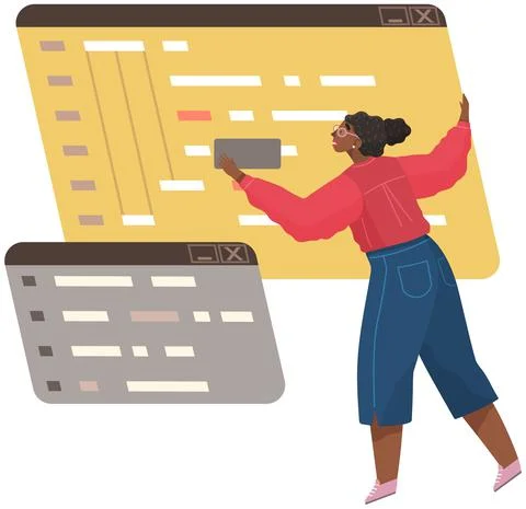 Programmer engineering and coding. Set of programmers working on web development Stock Illustration