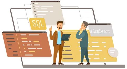 Programmer engineering and coding. Set of programmers working on web development Stock Illustration