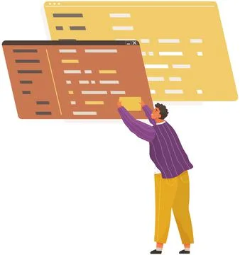 Programmer engineering and coding. Set of programmers working on web development Stock Illustration