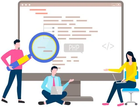 Programmer engineering and coding. Set of programmers working on web development Stock Illustration