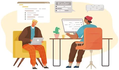 Programmer engineering and coding. Set of programmers working on web development Stock Illustration