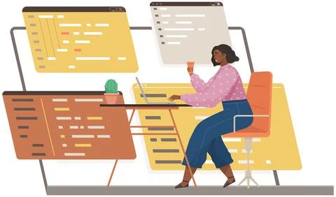 Programmer engineering and coding. Set of programmers working on web development Stock Illustration