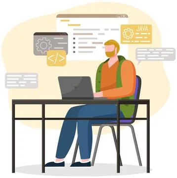 Programmer engineering and coding. Set of programmers working on web development Stock Illustration