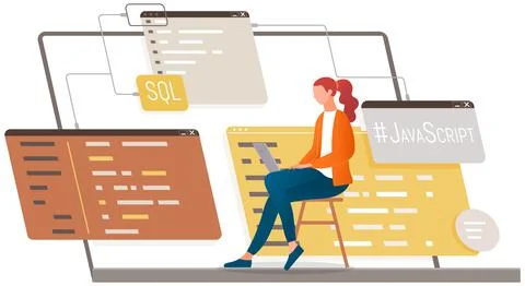 Programmer engineering and coding. Set of programmers working on web development Stock Illustration