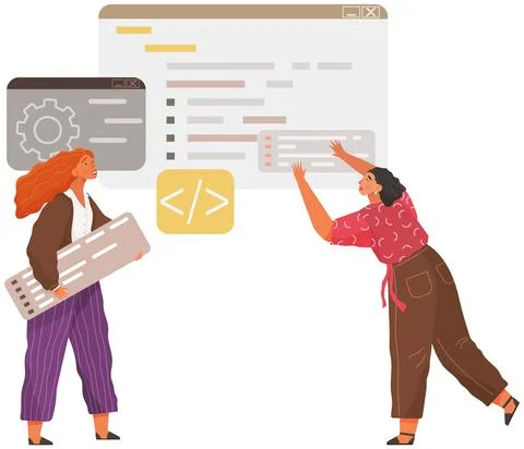 Programmer engineering and coding. Set of programmers working on web development Stock Illustration