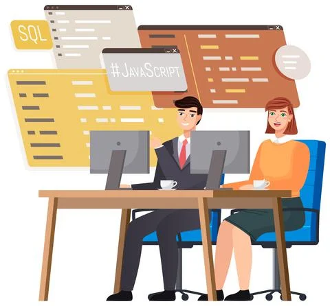 Programmer engineering and coding. Set of programmers working on web development Stock Illustration