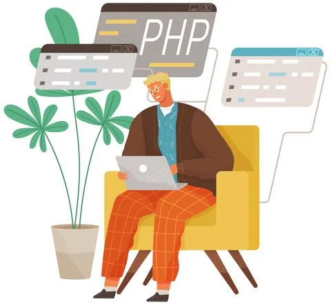 Programmer engineering and coding. Set of programmers working on web development Stock Illustration