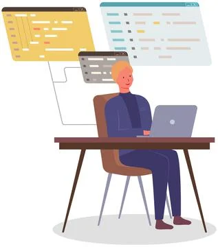 Programmer engineering and coding. Set of programmers working on web development Stock Illustration