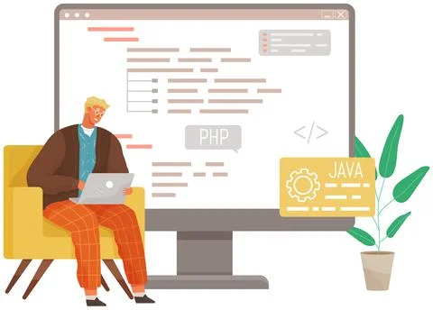 Programmer engineering and coding. Set of programmers working on web development Stock Illustration
