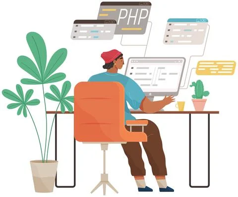 Programmer engineering and coding. Set of programmers working on web development Stock Illustration