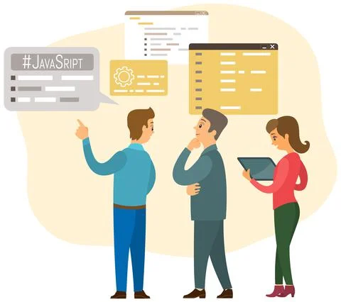 Programmer engineering and coding. Set of programmers working on web development Stock Illustration