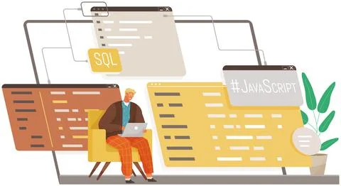 Programmer engineering and coding. Set of programmers working on web development Stock Illustration