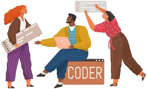 Programmer engineering and coding. Set of programmers working on web development Stock Illustration
