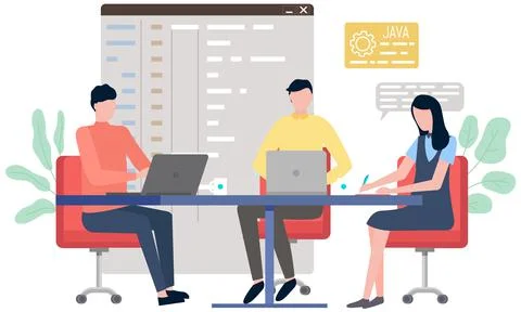 Programmer engineering and coding. Set of programmers working on web development Stock Illustration