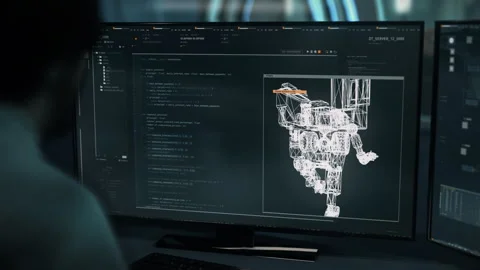 Programmer entering multiple data analysis scripts into the computer application Stock Footage 245022179