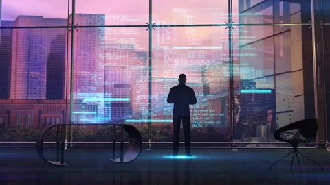 The programmer examines the code in a modern office, 3D render Stock Footage 202347155