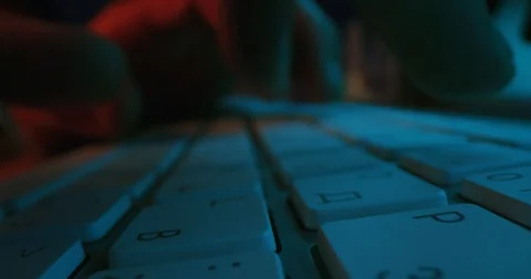 Programmer Expert Hands Typing Working On Computer Backlit Night Communication Stock Footage