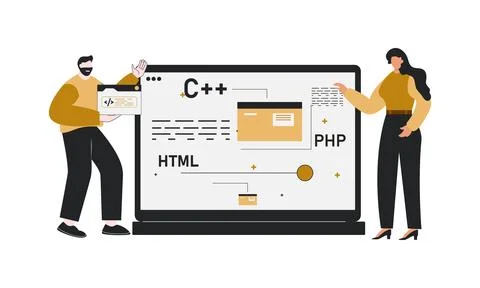 Programmer is explaining coding line Ilustração Stock