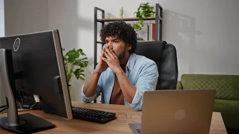 Programmer faces difficulties working on complex project Stock Footage 239333669