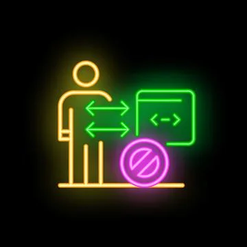 Programmer facing website development problem with access denied sign neon .. Stock-Illustration