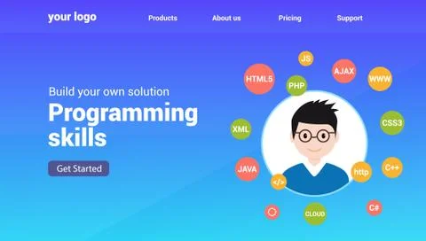 Programmer flat design graphic illustration. Computer geek programming software Stock Illustration