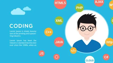 Programmer flat design graphic illustration. Computer geek programming software Stock-Illustration