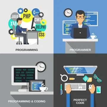Programmer Flat Set Stock Illustration
