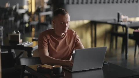 Programmer Freelancer Writing Program Code, Working Remotely From Cafe, Portrait Stock Footage 246476333
