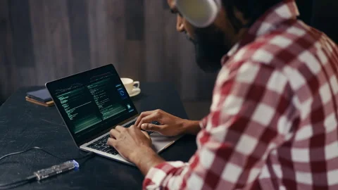 Programmer getting system error while working on laptop, dealing with failure Stock Footage 313281683
