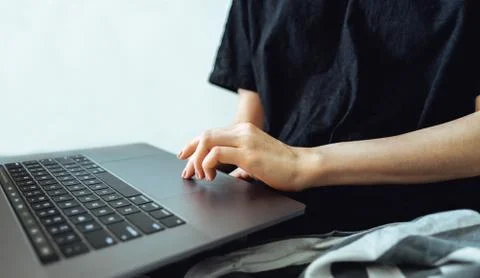 Programmer Girl working on laptop computer. Stock Photos