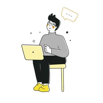 Programmer glasses for laptop, Flat vector cartoon illustration. Thought process イラスト素材