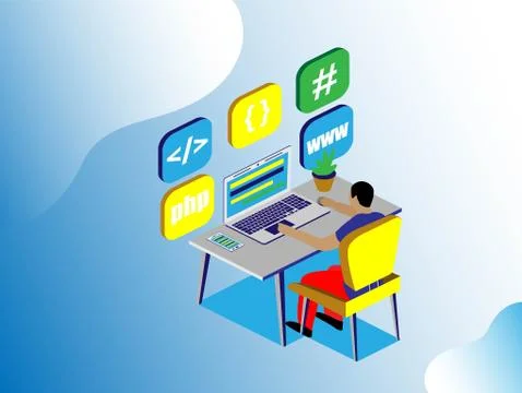 Programmer, great design for any purposes. Isometric people vector. Office bu Illustrazione stock