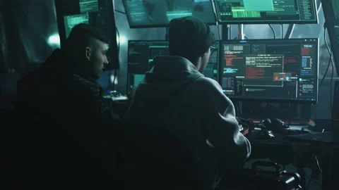 Programmer hackers working on computer Stock Footage 170187612