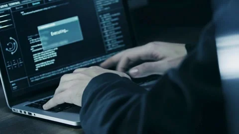 Programmer hacking process. Working on tablet computer, testing virus Stock-Footage 334585934