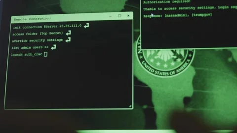 Programmer hacking security system, unauthorized remote control of database Stock Footage 272593711