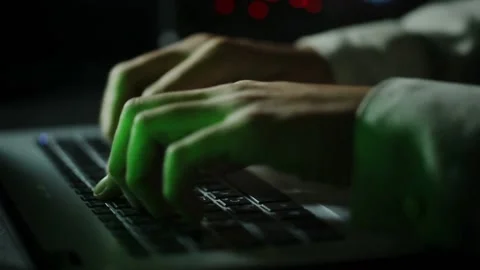 Programmer hand use laptop with padlock technology. Stock Footage 196378413
