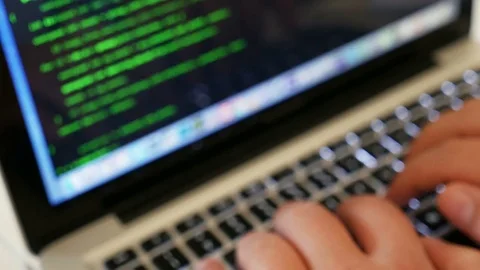 Programmer hands typing text perspective Stock Footage 81481334