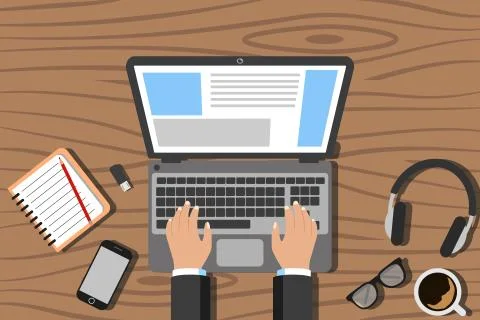 Programmer hands working on his PC computer. Vector. Stock-Illustration