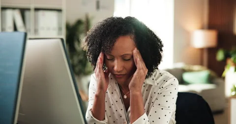 Programmer, headache and woman with computer, office and thinking with burnout, Stock Footage 330076241