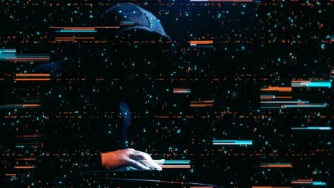 Programmer hiding face typing on computer keyboard, technological background Stock Footage 114907745