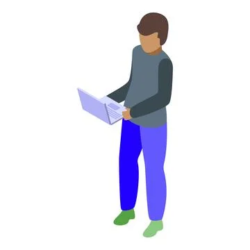 Programmer holding laptop is coding new project standing up Stock-Illustration