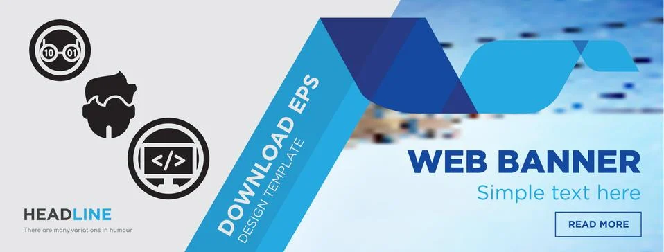 Programmer horizontal webpage banner template design with flat icon and blue  Grats Stockgrafik